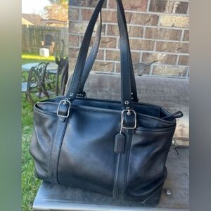 Rare Vintage Coach Black Leather Tote Bag